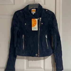 New C&C California Suede Leather Moto Jacket NWT